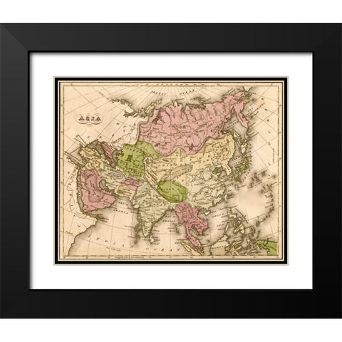 Asia 1835 Black Modern Wood Framed Art Print with Double Matting by Vintage Maps