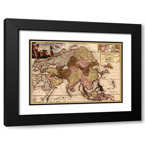 Asia 1680 Black Modern Wood Framed Art Print with Double Matting by Vintage Maps