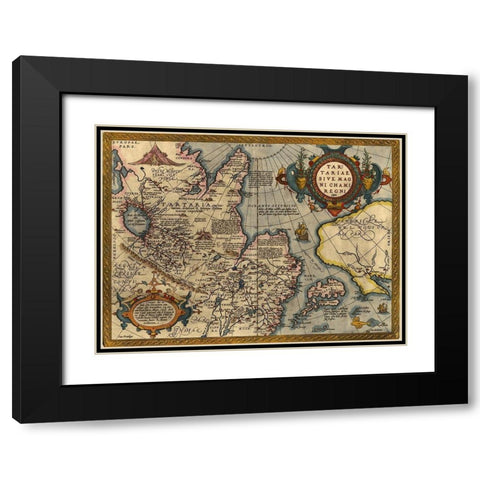 Asia 1570 Black Modern Wood Framed Art Print with Double Matting by Vintage Maps