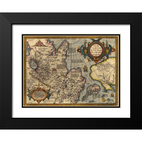 Asia 1570 Black Modern Wood Framed Art Print with Double Matting by Vintage Maps