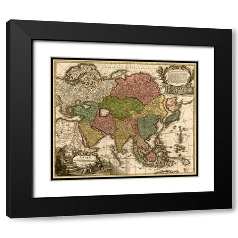 Asia 1725 Black Modern Wood Framed Art Print with Double Matting by Vintage Maps