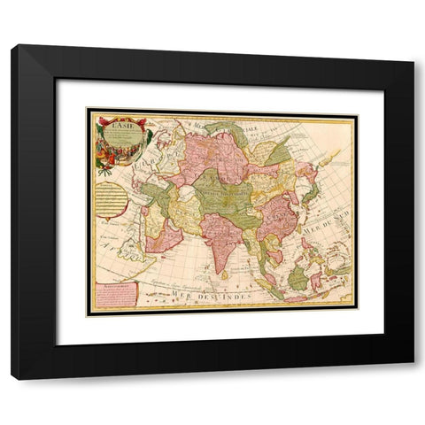 Asia 1700 Black Modern Wood Framed Art Print with Double Matting by Vintage Maps