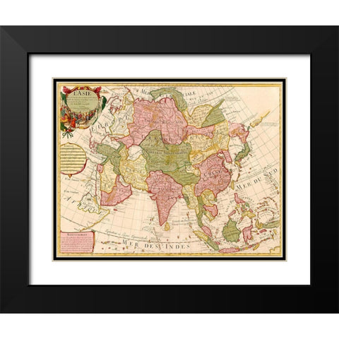 Asia 1700 Black Modern Wood Framed Art Print with Double Matting by Vintage Maps