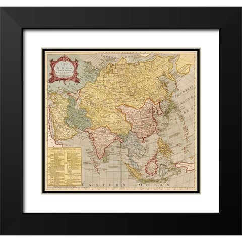 Asia 1700s Black Modern Wood Framed Art Print with Double Matting by Vintage Maps