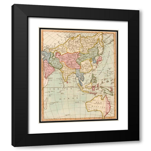 Asia 1796 Black Modern Wood Framed Art Print with Double Matting by Vintage Maps