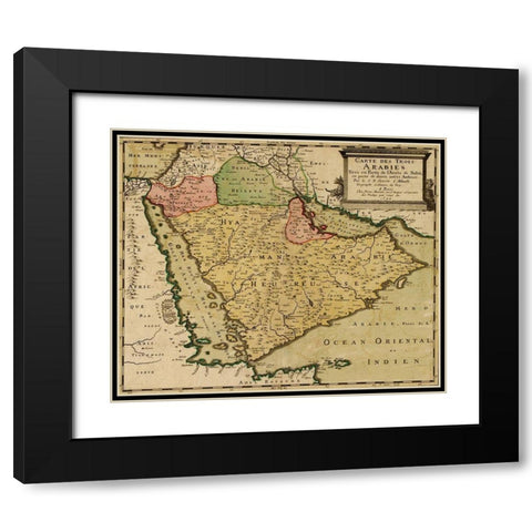 Three Arabias 1654 Black Modern Wood Framed Art Print with Double Matting by Vintage Maps