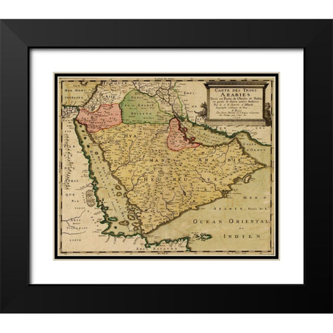 Three Arabias 1654 Black Modern Wood Framed Art Print with Double Matting by Vintage Maps