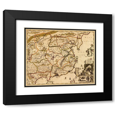 China 1700 Black Modern Wood Framed Art Print with Double Matting by Vintage Maps