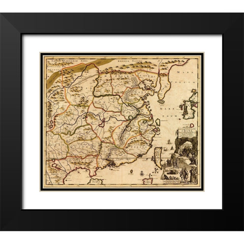 China 1700 Black Modern Wood Framed Art Print with Double Matting by Vintage Maps