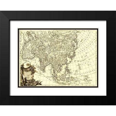 Asia 1787 Black Modern Wood Framed Art Print with Double Matting by Vintage Maps