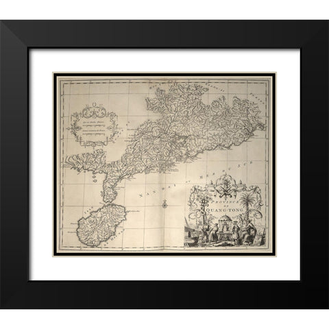 China and Hainan Island 1737 Black Modern Wood Framed Art Print with Double Matting by Vintage Maps