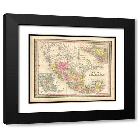 Mexico and Guatamala 1849 Black Modern Wood Framed Art Print with Double Matting by Vintage Maps