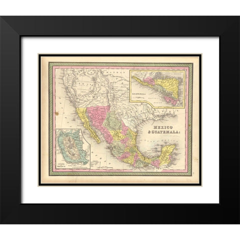 Mexico and Guatamala 1849 Black Modern Wood Framed Art Print with Double Matting by Vintage Maps