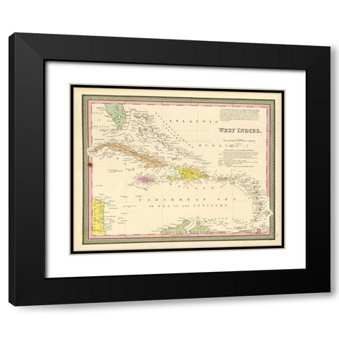 West Indies 1849 Black Modern Wood Framed Art Print with Double Matting by Vintage Maps