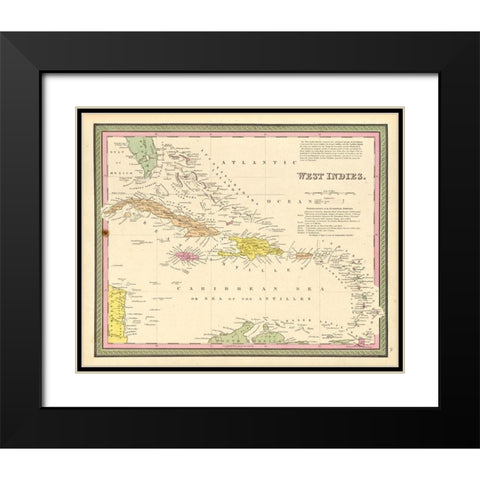 West Indies 1849 Black Modern Wood Framed Art Print with Double Matting by Vintage Maps