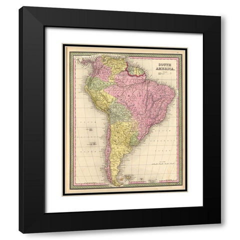 South America 1849 Black Modern Wood Framed Art Print with Double Matting by Vintage Maps