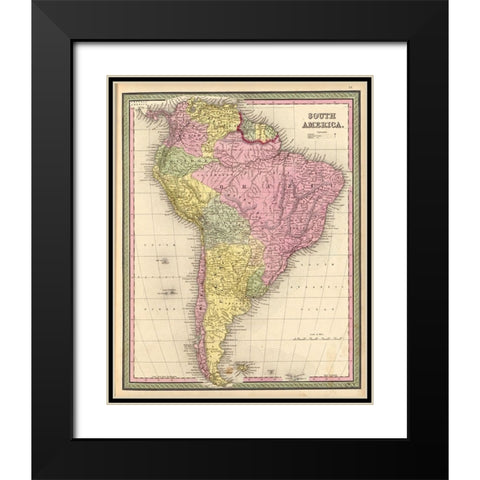 South America 1849 Black Modern Wood Framed Art Print with Double Matting by Vintage Maps