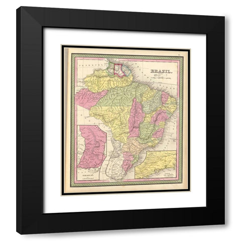 Brazil 1849 Black Modern Wood Framed Art Print with Double Matting by Vintage Maps