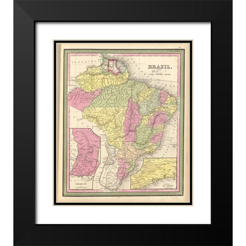 Brazil 1849 Black Modern Wood Framed Art Print with Double Matting by Vintage Maps