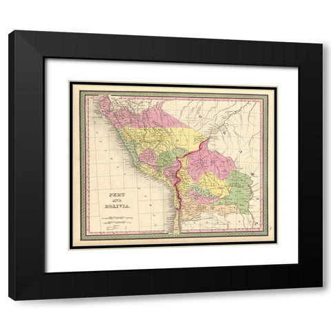 Peru and Bolivia 1849 Black Modern Wood Framed Art Print with Double Matting by Vintage Maps