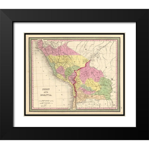 Peru and Bolivia 1849 Black Modern Wood Framed Art Print with Double Matting by Vintage Maps