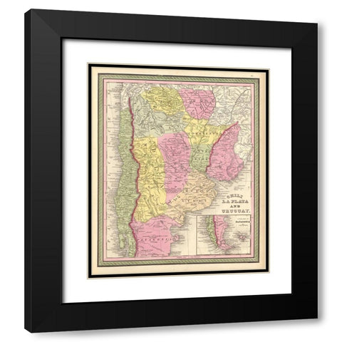 Chilie La Plata Uruguay 1849 Black Modern Wood Framed Art Print with Double Matting by Vintage Maps
