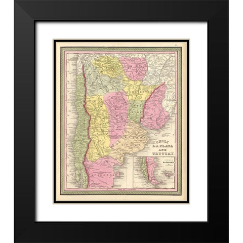 Chilie La Plata Uruguay 1849 Black Modern Wood Framed Art Print with Double Matting by Vintage Maps