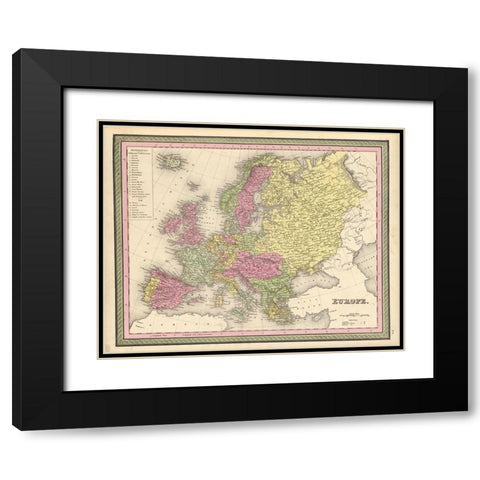 Europe 1849 Black Modern Wood Framed Art Print with Double Matting by Vintage Maps