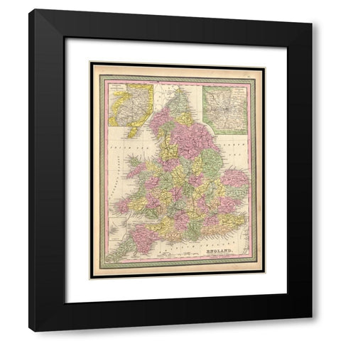 England 1849 Black Modern Wood Framed Art Print with Double Matting by Vintage Maps