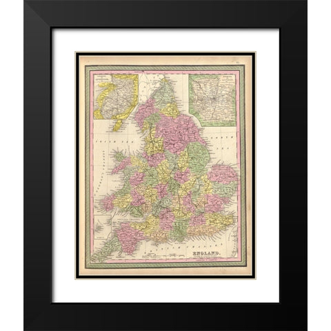 England 1849 Black Modern Wood Framed Art Print with Double Matting by Vintage Maps