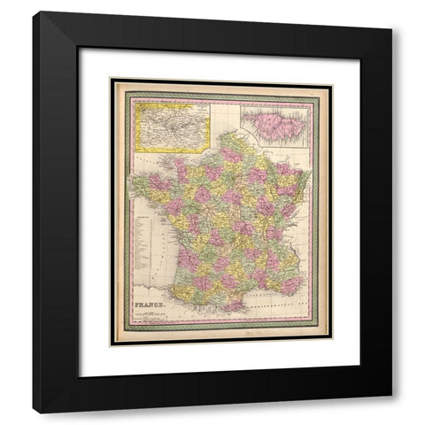 France 1849 Black Modern Wood Framed Art Print with Double Matting by Vintage Maps