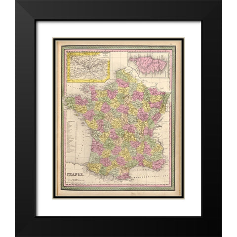 France 1849 Black Modern Wood Framed Art Print with Double Matting by Vintage Maps