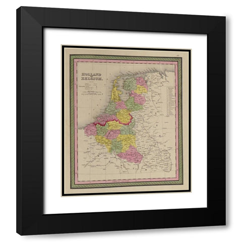 Holland and Belgium 1849 Black Modern Wood Framed Art Print with Double Matting by Vintage Maps