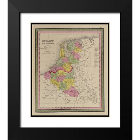 Holland and Belgium 1849 Black Modern Wood Framed Art Print with Double Matting by Vintage Maps