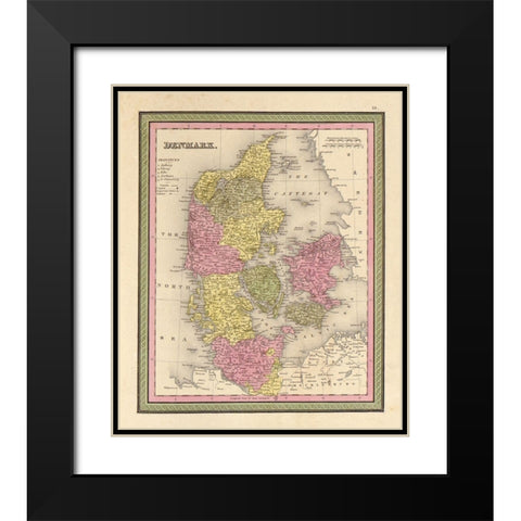 Denmark 1849 Black Modern Wood Framed Art Print with Double Matting by Vintage Maps