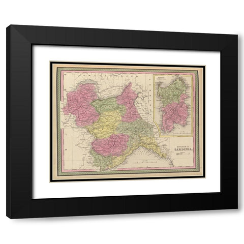 Sardinia 1849 Black Modern Wood Framed Art Print with Double Matting by Vintage Maps