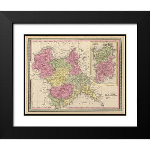 Sardinia 1849 Black Modern Wood Framed Art Print with Double Matting by Vintage Maps