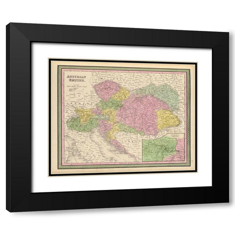 Austrian Empire 1849 Black Modern Wood Framed Art Print with Double Matting by Vintage Maps