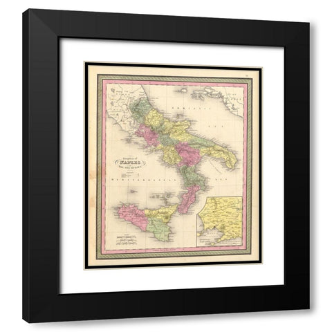 Naples and the Two Sicilies 1849 Black Modern Wood Framed Art Print with Double Matting by Vintage Maps