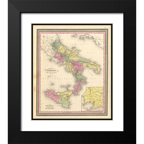 Naples and the Two Sicilies 1849 Black Modern Wood Framed Art Print with Double Matting by Vintage Maps
