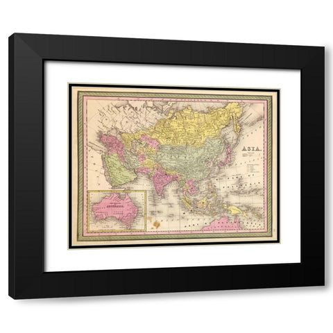 Asia 1849 Black Modern Wood Framed Art Print with Double Matting by Vintage Maps