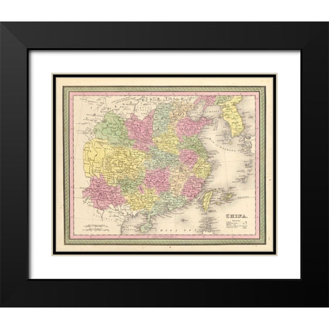 China 1849 Black Modern Wood Framed Art Print with Double Matting by Vintage Maps