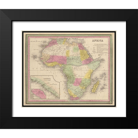 Africa 1849 Black Modern Wood Framed Art Print with Double Matting by Vintage Maps