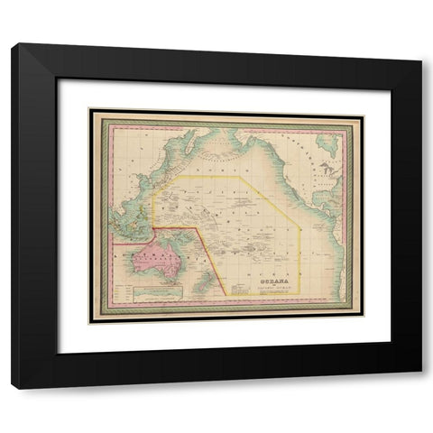 Oceania and The Pacific Ocean 1849 Black Modern Wood Framed Art Print with Double Matting by Vintage Maps