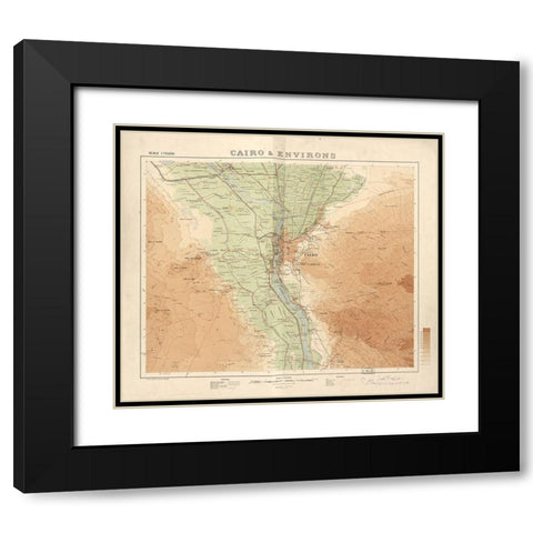 Cairo and Its Environs 1925 Black Modern Wood Framed Art Print with Double Matting by Vintage Maps