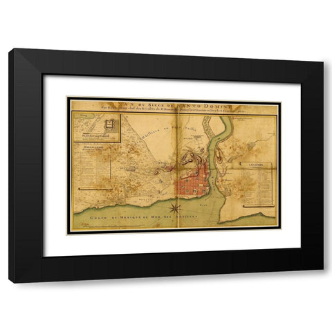 Siege of Santo Domingo 1895 Black Modern Wood Framed Art Print with Double Matting by Vintage Maps
