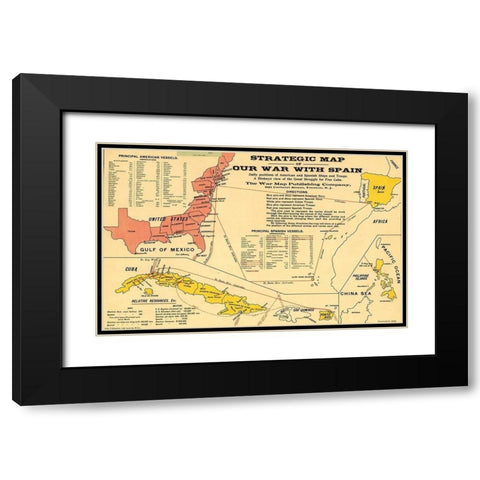Strategic Map of Our War with Spain 1898 Black Modern Wood Framed Art Print with Double Matting by Vintage Maps