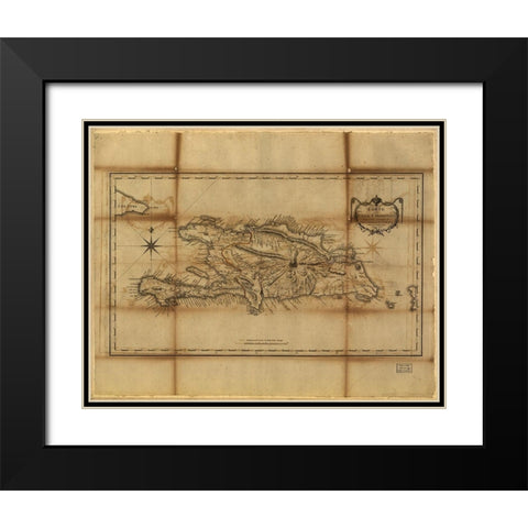 Santo Domingo 1796 Black Modern Wood Framed Art Print with Double Matting by Vintage Maps