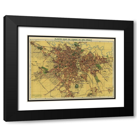 Sao Paolo Brazil 1913 Black Modern Wood Framed Art Print with Double Matting by Vintage Maps