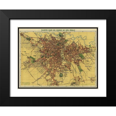 Sao Paolo Brazil 1913 Black Modern Wood Framed Art Print with Double Matting by Vintage Maps